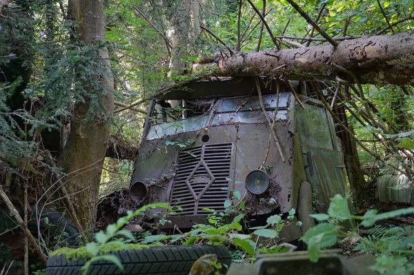 Снимок Заброшенной Старой Машины Лесу — стоковое фото