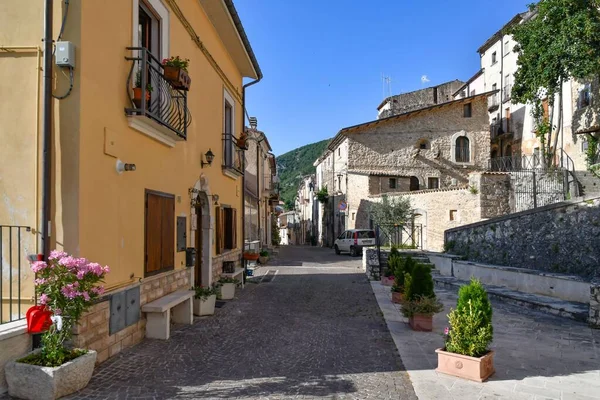 Narrow Street Old Stone Houses Cansano Medieval Village Abruzzo Region — Fotografia de Stock