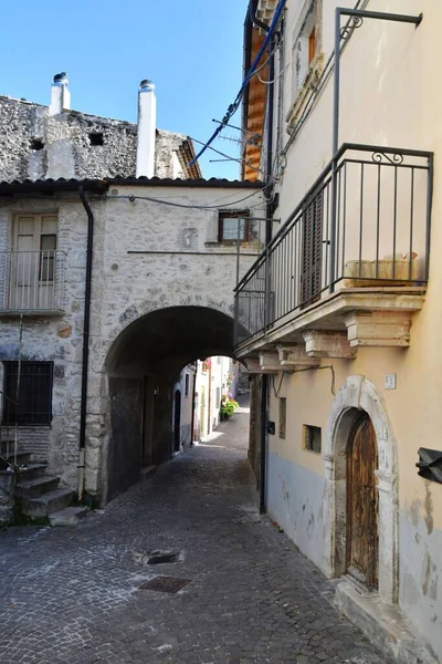 Narrow Street Old Stone Houses Cansano Medieval Village Abruzzo Region — Fotografia de Stock