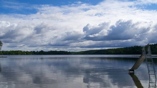 Riihiniemi Sahili Nden Çekilen Kaukajarvi Gölünün Geniş Açılı Fotoğrafı Finlandiya — Stok fotoğraf