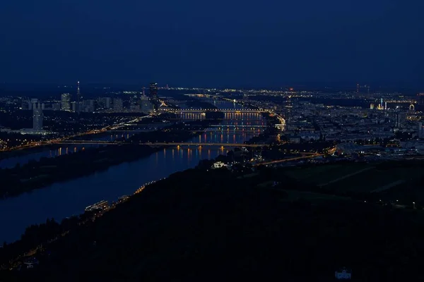 Aerial View Danube River Night — Stock Photo, Image