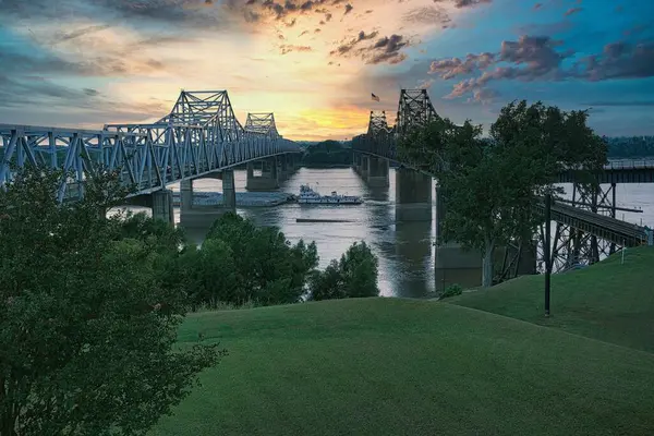 Stunning View Bridges River Sunset Background — Stock Photo, Image