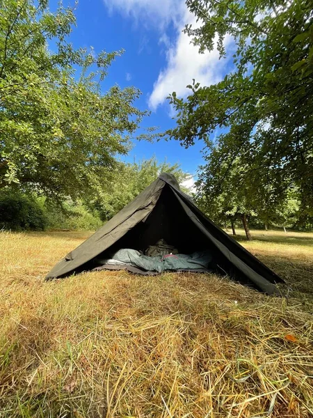 Een Verticaal Schot Van Een Tent Een Bos — Stockfoto