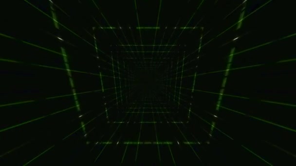 Animowane Nagranie Kwadratowego Tunelu Kosmicznego Świecącymi Cząstkami Poruszającymi Się Przodu — Wideo stockowe