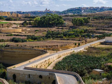 Arkeolojik tarihi manzaranın manzarası. Arkaplanda resimli tepeler var.