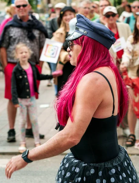 Homem Arrasto Andando Pela Rua Durante Malmo Pride Suécia Julho — Fotografia de Stock