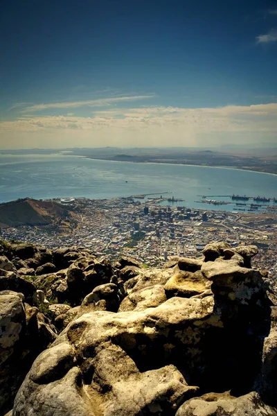 Table Mountain Overlooking Table Bay Cape Town Blue Cloudy Sky — Stock Photo, Image