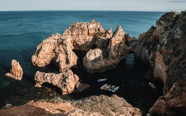 Las Impresionantes Formaciones Rocosas Ponta Piedade Costa Del Algarve Atardecer —  Fotos de Stock