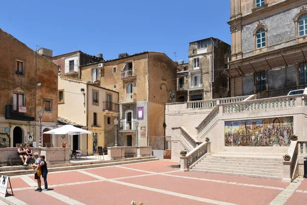 Pintura Mural Histórica Uma Praça Caltagirone Sicília Itália — Fotografia de Stock