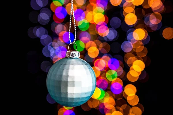 Gros Plan Une Décoration Noël Sur Fond Lumières Bokeh — Photo