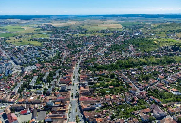 Aerial Landscape Reghin City Romania Seen Mures Summer Drone — Stock Photo, Image