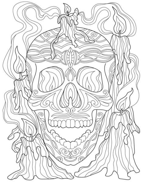 Una Ilustración Cráneo Velas Garabateando Sobre Fondo Blanco — Foto de Stock