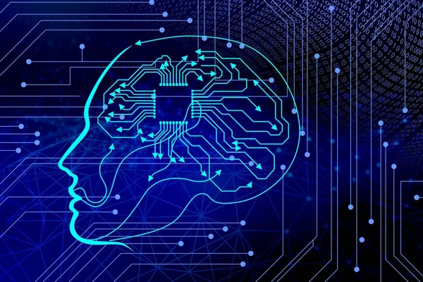 Der Kopf Des Menschen Mit Der Digitalen Gehirnschaltung Technology Concept — Stockfoto