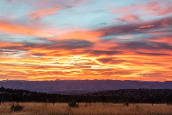 Una Vista Campo Bellissimo Tramonto Arancione — Foto Stock