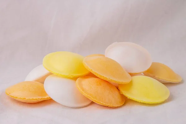 Pile Traditional Candy Flying Saucers Textile Background — Stock Photo, Image