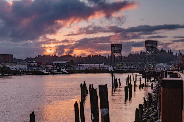 Uma Vista Panorâmica Ponte Sobre Rio Hoquiam Cidade Washington Eua — Fotografia de Stock