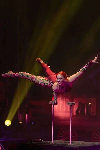 Plan Vertical Une Artiste Cirque Faisant Acte Équilibriste Cirque Vargas — Photo