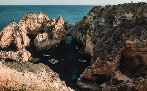 Las Impresionantes Formaciones Rocosas Ponta Piedade Costa Del Algarve Atardecer — Foto de Stock