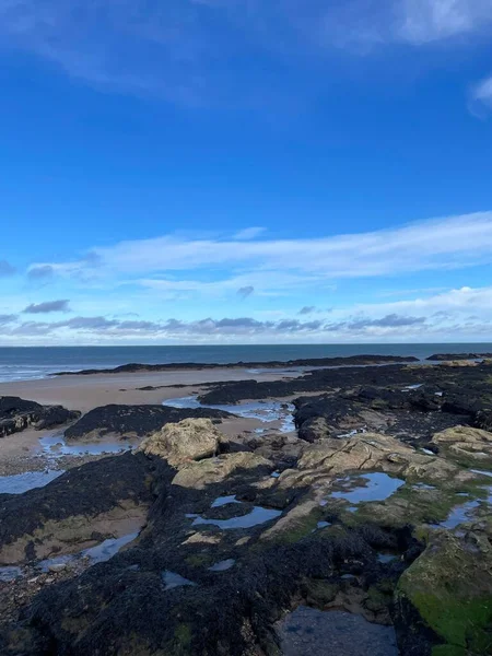 Eine Vertikale Aufnahme Eines Strandes Bei Ebbe Mit Dem Meer — Stockfoto