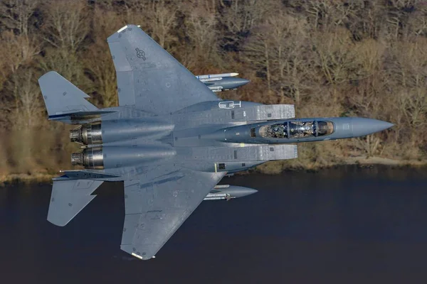 Top View Fighter Jet Flight 15E Strike Eagle — Stock Photo, Image