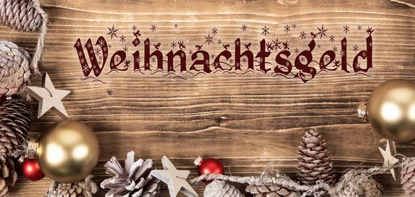 Rama Chirstmas Niemieckim Tekstem Weihnachtsgeld Ozdobiona Dekoracjami Świątecznymi — Zdjęcie stockowe