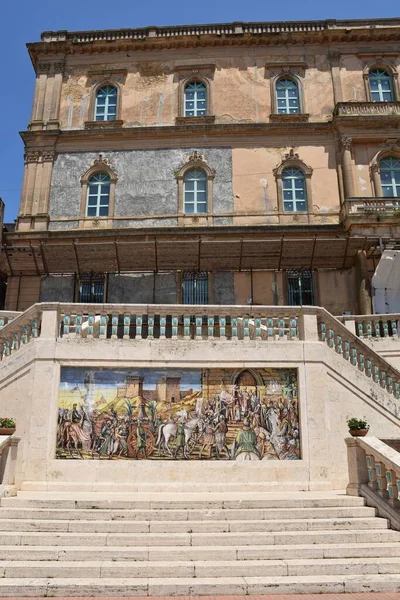 The historical mural painting on a staircase in a square, Caltagirone, Sicily, Italy, vertical