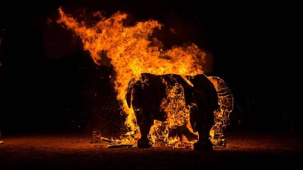 暗闇の中で炎とアフリカの燃える祭り — ストック写真