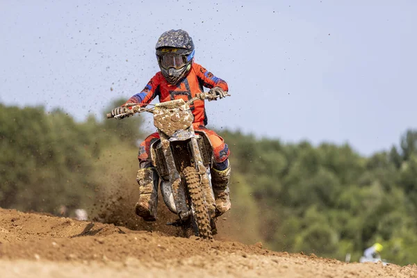 Piloto Motocross Uma Pista Que Pratica Fulton Missouri Eua — Fotografia de Stock