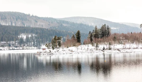 Una Bella Foto Lago Sullo Sfondo Delle Montagne Della Foresta — Foto Stock