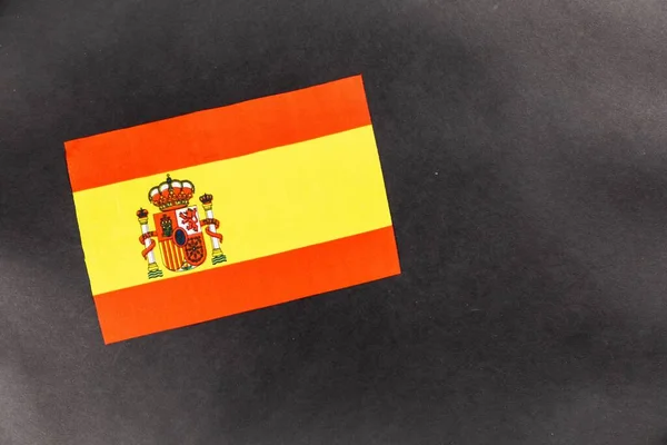 Primer Plano Bandera España Sobre Fondo Oscuro Con Espacio Para — Foto de Stock