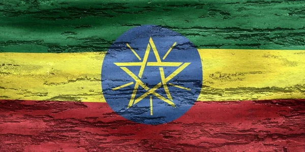 Ethiopia Flag Printed Textured Chipping Wood Background — Stock Photo, Image