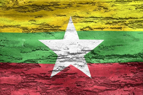 Myanmar Flaggan Målad Träyta — Stockfoto