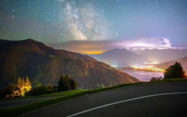 Beautiful Night Sky Zell See Mountains Austria — Stock Photo, Image