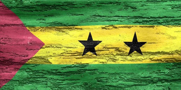 Illustration São Tomé Och Príncipe Flagga Med Realistisk Väderbiten Struktur — Stockfoto