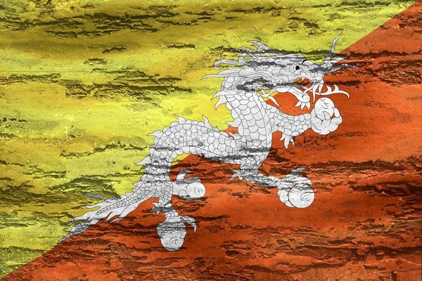 Duvarında Ejderha Olan Bhutan Boyalı Bayrağı — Stok fotoğraf