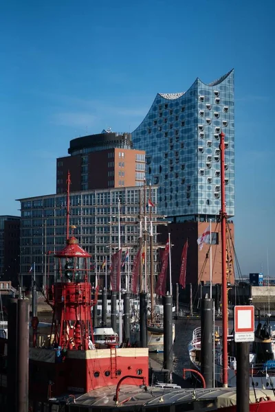 Elbphilharmonie Hamburg Ships Foreground — Stock Photo, Image