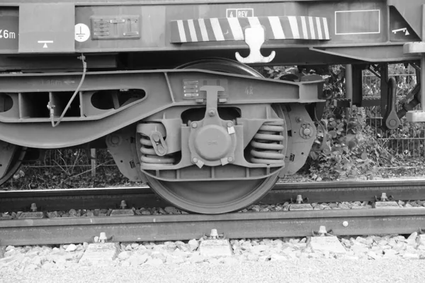 Grayscale View Train Wheel Railways — Stock Photo, Image