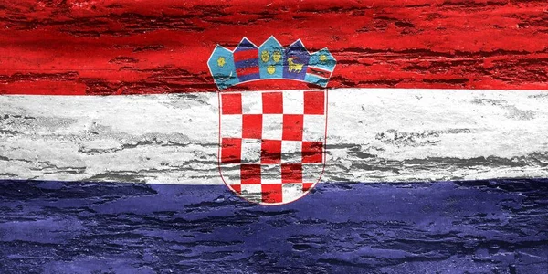 Bandera Croacia Impresa Sobre Fondo Texturizado Madera Agrietada — Foto de Stock