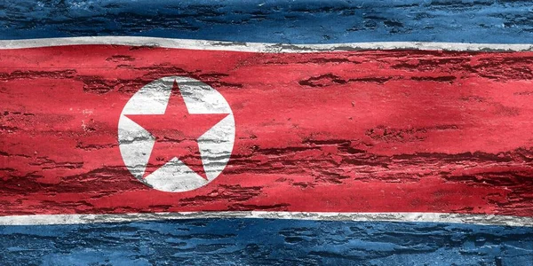 Uma Bandeira Coreia Norte Impressa Fundo Madeira Texturizada Lascando — Fotografia de Stock