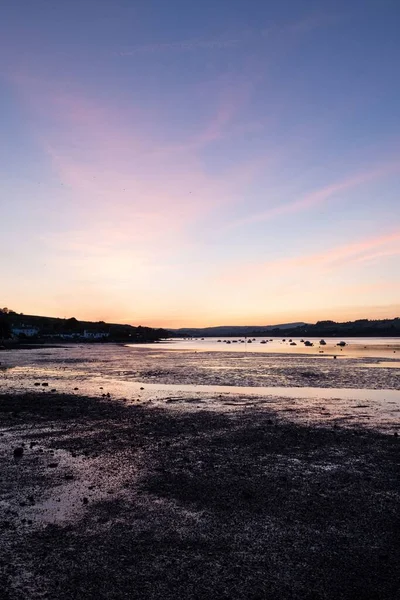 Sun Setting River Teign Low Tide Ringmore Devon — Stock Photo, Image