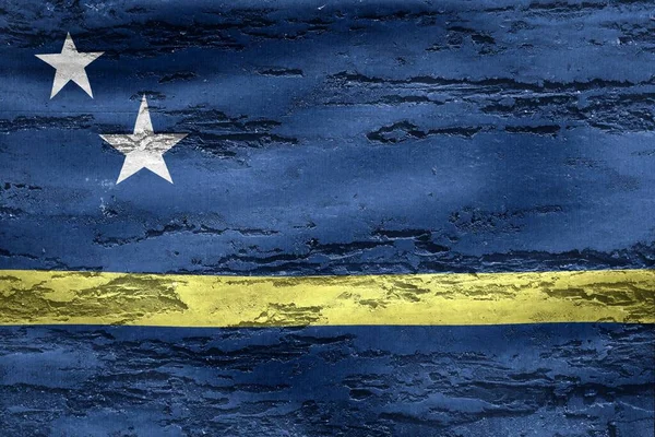 库拉索岛的国旗挂在格子墙的背景图上 — 图库照片