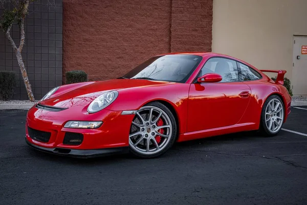 Vista Porsche 911 Gt3 Red 2008 Estacionado Estacionamento — Fotografia de Stock