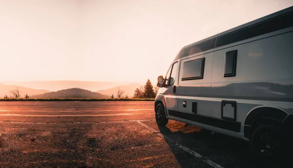 Campervan Parked Side Road Scenic Sunset — Stock Photo, Image