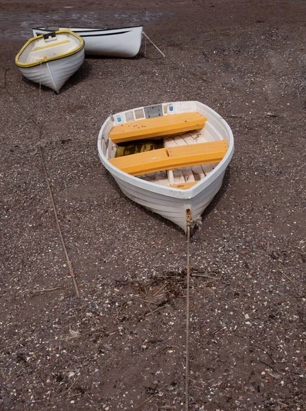 Tiro Vertical Barcos Estacionados Uma Praia Areia — Fotografia de Stock