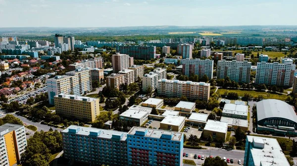 Flygfoto Över Höghus Och Kontorsbyggnader Förort Till Prag Tjeckien — Stockfoto