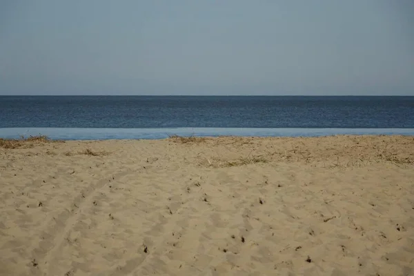 Uma Vista Panorâmica Praia Sahlenburg Com Areia Clara Fundo Mar — Fotografia de Stock