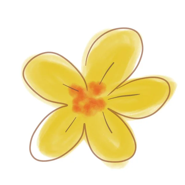 Eine Gelbe Blumenzeichnung Isoliert Auf Weißem Hintergrund — Stockfoto