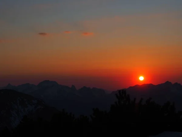Hermosa Puesta Sol Notkarspitz Las Montañas Ammer — Foto de Stock