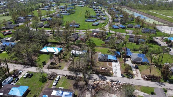 Aerial View Blue Tarps Roofs United States — Stock Photo, Image