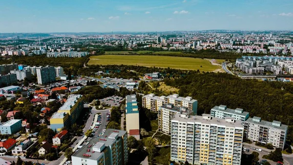 Flygfoto Över Höghus Och Kontorsbyggnader Förort Till Prag Tjeckien — Stockfoto